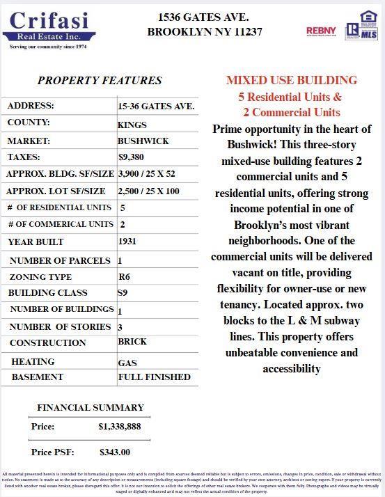 Commercial Sale Gates  Brooklyn, NY 11237, MLS-847480-3